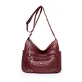 Retro bordeauxrode crossbodytas voor dames met meerdere ritsen en hartdecoratie - Rood