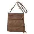 Brown vintage bucket bag with embroidered wide strap and leather tassels detail - Brown