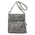 Vintage grey crossbody bag with retro fringe and adjustable strap for women - Gray