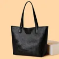 Klassische schwarze gewebte Shopper-Tasche aus hochwertigem Kunstleder für Büro und Alltag - Schwarzes Webmuster-Stil (1514-1黑编织)
