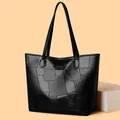 Schwarze Shopper-Tasche mit geometrischem Patchwork-Design und großem Fassungsvermögen - Schwarzer Patchwork-Stil (1514-1黑拼接)