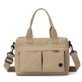 Khaki multi-pocket nylon crossbody bag with dual handles and adjustable shoulder strap - Khaki