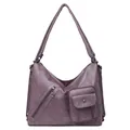 Retro purple PU leather crossbody bag with multiple pockets and silver hardware - Purple