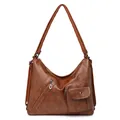 Vintage brown multi-functional shoulder bag with textured PU leather and dual straps - Brown