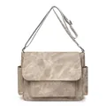 Retro khaki large capacity PU soft leather shoulder bag with adjustable strap - Khaki