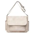 Minimalist beige large capacity PU leather shoulder bag with adjustable strap - Off White