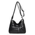 Classic black washed PU leather crossbody bag with multi-zipper pockets for women - Black