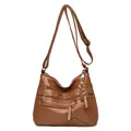 Vintage brown multi-zipper crossbody bag in soft washed PU leather with heart detail - Yellow Brown