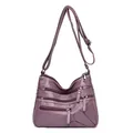Dark purple washed PU leather crossbody bag for women with multi-zipper pockets - Purple