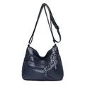 Borsa a tracolla in pelle PU blu scuro lavata con cerniere multiple e cuore - Blu scuro