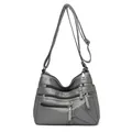 Borsa a tracolla vintage in pelle PU grigia lavata con tasche multiple e toppa a cuore - grigio scuro