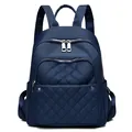 Dark blue nylon backpack with quilted diamond pattern and multiple zipper pockets - Blue