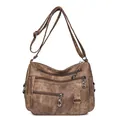 Vintage brown multi-layer soft leather crossbody bag for women with multiple zipper pockets - Brown