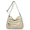 Borsa a tracolla retrò in pelle PU bianco crema con più scomparti con cerniera - Beige