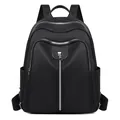 Mochila minimalista de tela Oxford negra para mujer con gran capacidad y cremalleras plateadas - Estilo con Cremallera Central Vertical (7202-3 Negro)