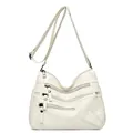 Borsa a tracolla in ecopelle bianco crema da donna con cerniere multiple e cuore - Bianco