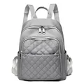 Grey nylon backpack for women featuring diamond quilted patterns and multi-pocket design - Gray