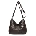 Borsa a tracolla vintage in pelle PU marrone scuro con tasche multiple a zip - Marrone Scuro