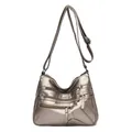 Borsa a tracolla vintage in pelle PU grigio argento metallizzato con cuore - Bronzo