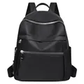 Mochila minimalista de tela Oxford negra con múltiples bolsillos y cremalleras plateadas - Estilo Minimalista con Cremallera Horizontal (7203-3 Negro)