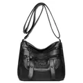 Elegante bolso bandolera de cuero sintético negro para mujer con múltiples cremalleras - Negro