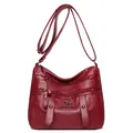 Bolso bandolera de mujer en cuero sintético rojo oscuro con múltiples bolsillos con cremallera - Burdeos