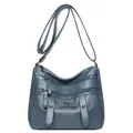 Bolso bandolera de cuero suave azul bruma con cremalleras y detalle de canguro - Azul Bruma