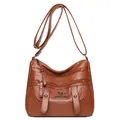 Bolso bandolera de cuero sintético marrón oscuro con múltiples capas de cremallera - Marrón