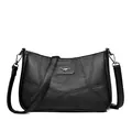 Classic black leather shoulder bag with geometric stitching and silver kangaroo logo detail - Style A / Black