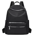 Mochila de viaje de tela Oxford negra de gran capacidad con cremalleras metálicas plata - Estilo con Bolsillo de Cremallera de Doble Capa (7201-3 Negro)