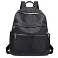 Mochila Oxford negra de moda con patrón de monograma GD y detalles de cremallera - Estilo de Doble Bolsillo Frontal Paralelo (7203字母)