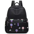 Women's black nylon backpack featuring colorful hot air balloon prints and multiple pockets - Balloon