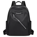 Classic black oxford fabric backpack with a stylish diagonal zipper and silver hardware - Style 4 - Slanted Decorative Zipper (7204-2 Black) / Black