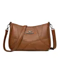 Brown litchi texture crossbody bag featuring a metal kangaroo logo and geometric stitching - Style A / Brown