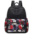 Black fashion backpack for women with floral print pattern and large capacity design - Red Leaves