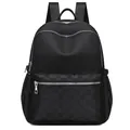 Fashionable black multi-compartment backpack with GD monogram pattern and silver zippers - Black Letters