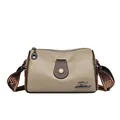 Chic khaki pebbled leather crossbody bag with brown wide strap and kangaroo logo - Khaki