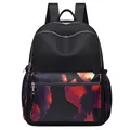 Black fashion backpack for women with colorful abstract print and multi-layer storage - Red Floral