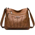 Bolso bandolera marrón para mujer en cuero sintético con múltiples bolsillos con cremallera - Marrón