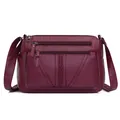 Sac bandoulière vintage rouge foncé en cuir délavé avec compartiments et détails tressés - Rouge