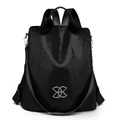 Black anti-theft backpack for women with sparkling sequin finish and silver geometric logo - Black Sequin