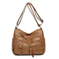Bolso bandolera de piel sintética marrón caramelo con múltiples bolsillos y correa ajustable - Marrón