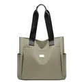 Olive green large capacity oxford tote bag with black webbing handles and side pockets - Khaki