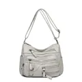 Bolso bandolera de cuero suave gris claro para mujer con múltiples bolsillos y correa ajustable - Gris