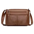 Sac à bandoulière classique en cuir lavé marron foncé avec plusieurs zips et détails - Marron