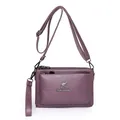 Bolso bandolera morado multicapa de cuero con tres cremalleras y logo canguro - Púrpura