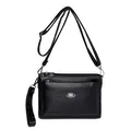 Borsa a tracolla nera in morbida pelle con multi-zip e tracolla regolabile rimovibile - Nero