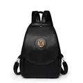 Women's black PU leather backpack featuring vintage oil-wax texture and bear emblem - Black