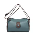 Gray-blue cross-body bag with dark brown trim and pebbled faux leather texture - Blue