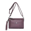 Versatile purple soft leather crossbody bag with multiple zip pockets and adjustable strap - Purple
